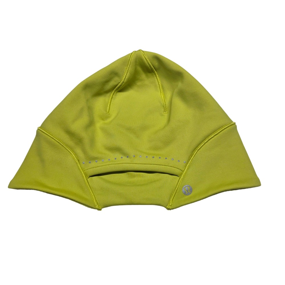 Lululemon Run With Me Earwarmer Beanie Hat Neon Yellow Reflective One Size - Picture 2 of 6